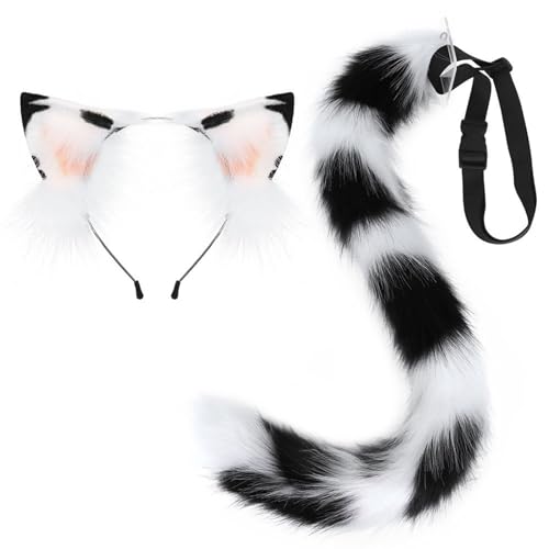 Pjeghbvop Ohren- und Schwanz-Set, pelzige Ohren, Stirnband mit Schwanz, Halloween, Cosplay, Party, Kostüm, Zubehör für Kinder und Erwachsene von Pjeghbvop