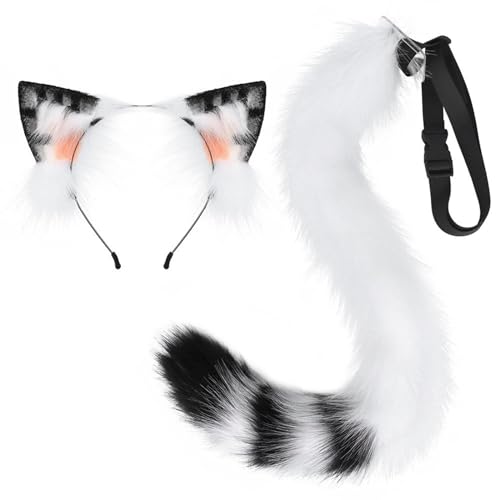Pjeghbvop Ohren- und Schwanz-Set, pelzige Ohren, Stirnband mit Schwanz, Halloween, Cosplay, Party, Kostüm, Zubehör für Kinder und Erwachsene Pjeghbvop Ohren- und Schwanz-Set, pelzige Ohren, Stirnband mit Schwanz, Halloween, Cosplay, Party, Kostüm, Zubehör für Kinder und Erwachsene von Pjeghbvop