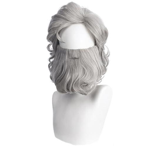 Pjeghbvop Weihnachtsmann- und Bart-Set, Weihnachtsmann-Schnurrbart, graues Weihnachts-Kostüm, graues Weihnachtsmann-Haar mit Bart Pjeghbvop Weihnachtsmann- und Bart-Set, Weihnachtsmann-Schnurrbart, graues Weihnachts-Kostüm, graues Weihnachtsmann-Haar mit Bart von Pjeghbvop