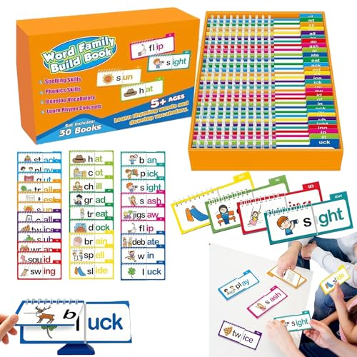 30 Read and Rhyme Flip Books,30 Read and Rhyme Activity Books,Word Family Flip Books,Word Families Flash Cards,ABC Vocabulary Flash Cards,Learn Read Phonics Flash Paper for Educational Reading Games von Pjjrdh