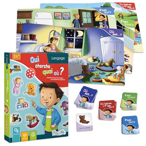 Placote Wer sucht was wo - Lernspiel - Lernspiel für Sprachentwicklung - Suche und findet für Kinder von 1 Jahr bis 3 Jahren, Dunkelblau von Placote