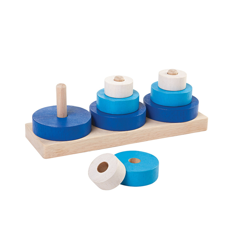 Holz-Stapelspiel TRIO 10-teilig in blau von Plan Toys