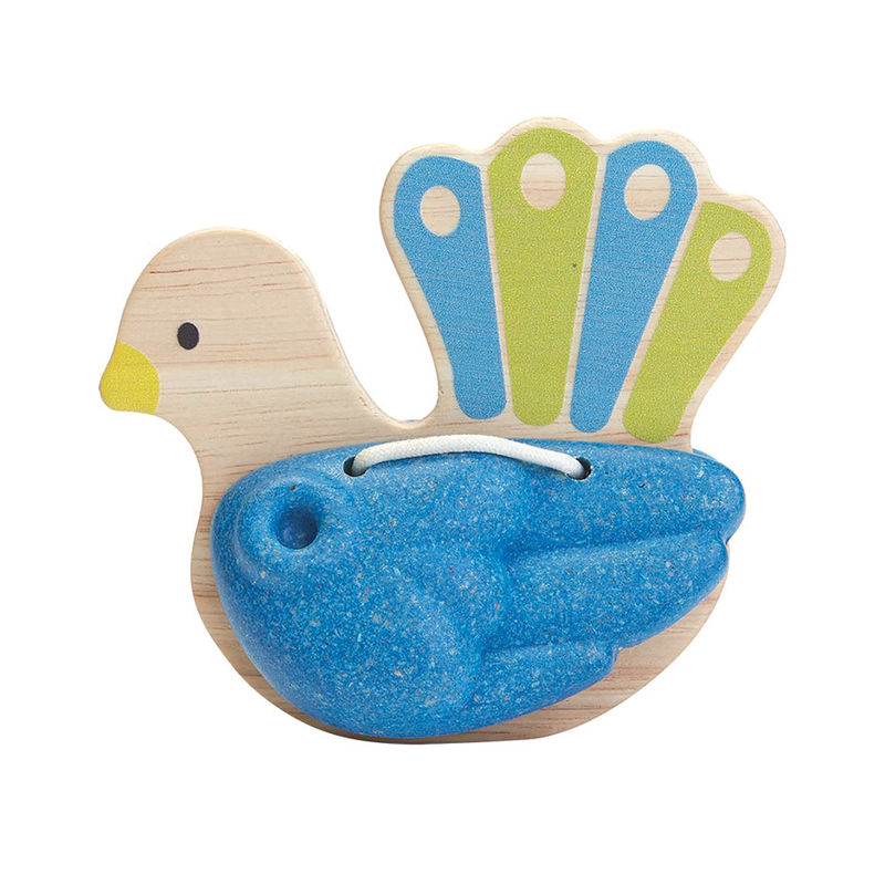 Kastagnette PFAU aus Holz in blau von Plan Toys