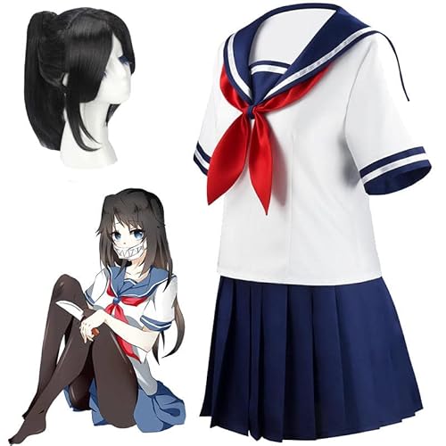 Plantain Yandere Simulator Ayano Aishi Cosplay Kostüme Spiel Anime Mädchen Schuluniform Karneval Halloween Party Outfit, XL von Plantain