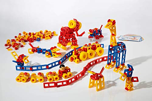 Plasticant Mobilo 330 Konstruktions-Set II, 424 Teile inkl. 12 große Räder & 16 Bauanleitungen 330-Konstruktions-Set, rot, gelb, blau von ToyCentre