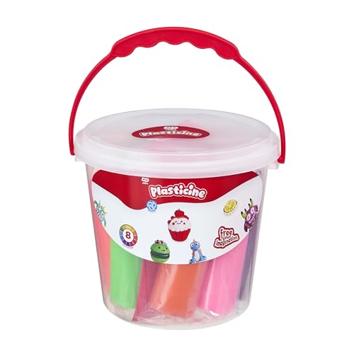 Plasticine Eimer-Set – 8 große Knetstangen mit Werkzeug & Anleitung im Trageeimer – Wiederverwendbare Knete für sauberen Bastelspaß – Für Kinder ab 5 Jahren von Plasticine