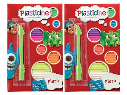 Plasticine Fluro Doppelpack – 2 bunte nicht trocknende Modelliermassenpackungen – weich, wiederverwendbar und sauber – ideal für Kinder, Erwachsene, Animatoren und kreatives Spielen – lustiges von Plasticine