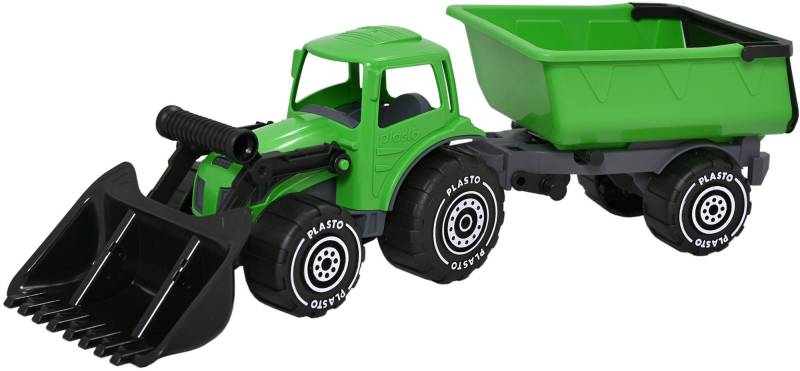 Plasto Traktor Mit Frontlader Und Anhänger, Grün/Schwarz von Plasto