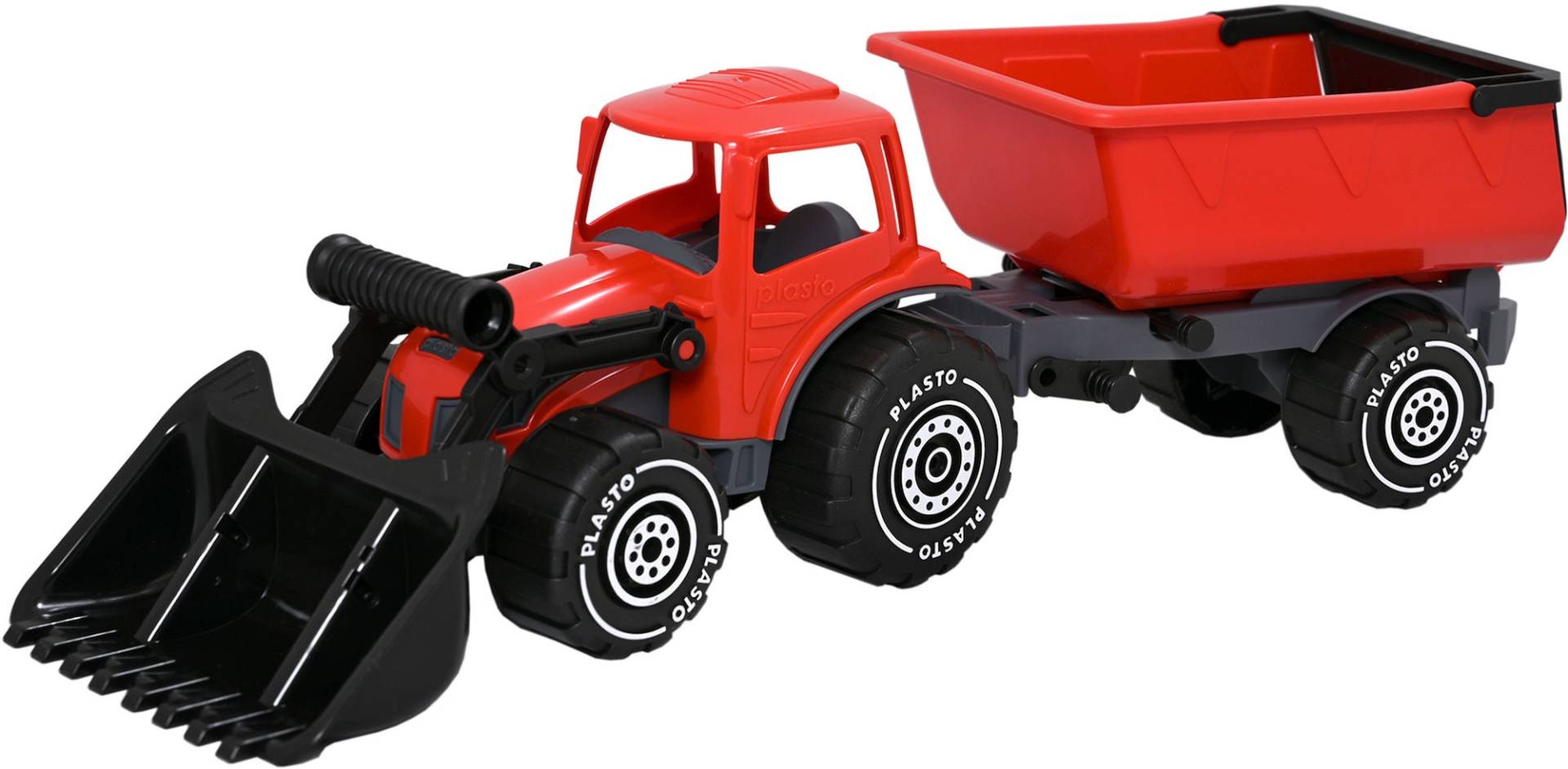 Plasto Traktor Mit Frontlader Und Anhänger, Rot/Schwarz von Plasto