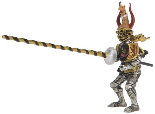 Plastoy 62036 Figur von Ritter in schwarz und Gold Rüstung mit Lanze und Leopard Wappen von Plastoy