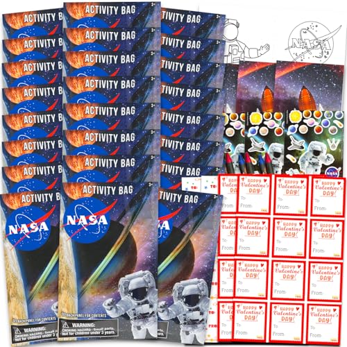 NASA Weltraum "STEM" Valentinstag Klassenzimmer Geschenkaustausch-Set – 24 Mini-Malbücher zum Ausmalen des Weltraums, für Schule, Valentinstag, Kinder, Partygeschenke von Platinum Series