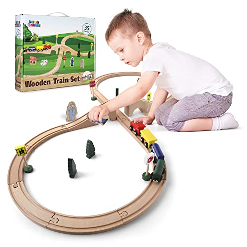 Play Build Holzeisenbahn Set Für Kinder – 35-Teiliges Komplettes Holz Eisenbahnen Set– Interaktives Spiel- Und Lernset – Kreatives Holzeisenbahn-Design – Premium-Qualität Eisenbahn Holz – Ab 3 Jahren von Play Build