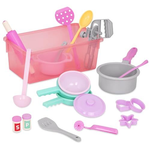 Play Circle Kinderküche Zubehör Geschirr Set, Topfset, backen – Kinder Kochgeschirr für Spielküche – Spielzeug Küchenzubehör Spielgeschirr ab 3 Jahre (21 Teile), 34 x 20 x 13 cm von Battat