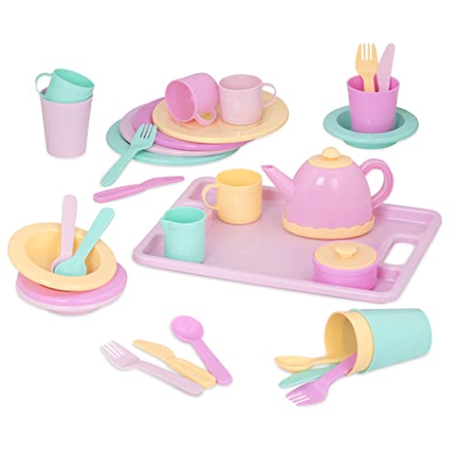 Play Circle Kinderküche Zubehör Geschirr Set und Teekanne – Kinder Kochgeschirr für Spielküche – Spielzeug Küchenzubehör Spielgeschirr ab 3 Jahre (34 Teile) von Battat