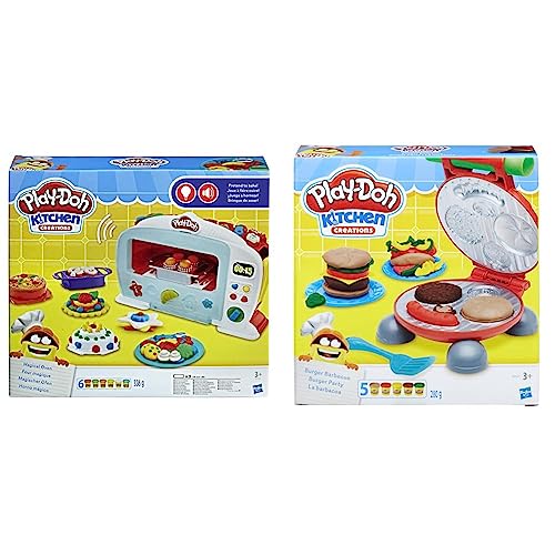 Hasbro Play-Doh - Magischer Ofen Knete, für fantasievolles und kreatives Spielen. Für Kinder ab 3 Jahren & Hasbro Burger Party, inklusive Knetpresse für Burger und 5 Dosen Knete von Play-Doh