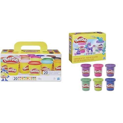 Play-Doh A7924EUC Super Farbenset (20er Pack), Knete für fantasievolles und kreatives Spielen & 6er-Pack Funkelknete, zum Kneten und Spielen für Kinder von Play-Doh