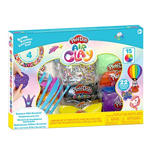 Play-Doh Air Clay Rainbow Bonanza mit 15 Farben, 4 Texturen und 3 Modellierwerkzeugen für Mädchen und Jungen ab 4 Jahren von Play-Doh