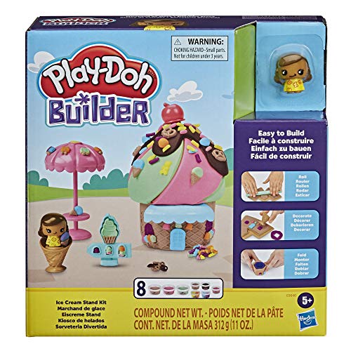 Play-Doh Builder Eiscreme Stand Bauset für Kinder ab 5 Jahren mit 8 Farben - Einfaches Bauset zum Selbermachen von Play-Doh