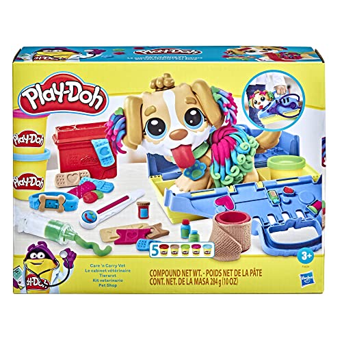 Play-Doh Tierarzt Spielset mit Spielzeughund, Tragebox, 10 Knetwerkzeugen und 5 Farben, F3639 von Play-Doh