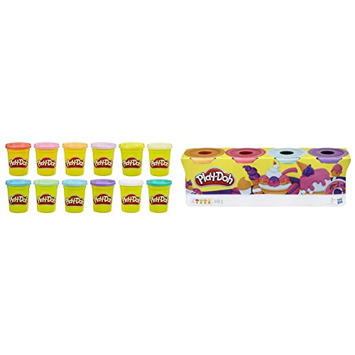 Play-Doh E4831F03 12er-Pack mit Spielknete in Frühlingsfarben, 112g-Dosen in recycelbarer Verpackung, ab 2 Jahren & 4869ES0 4erPack Sweet, tolle Farben für Kinder ab 2 Jahren, 112gDosen von Play-Doh
