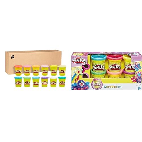 Play-Doh E4831F03 12er-Pack mit Spielknete in Frühlingsfarben, 112g-Dosen in recycelbarer Verpackung, ab 2 Jahren & 5417EU9 A5417EU8 Glitzerknete für fantasievolles und kreatives Spielen, Multicolor von Play-Doh