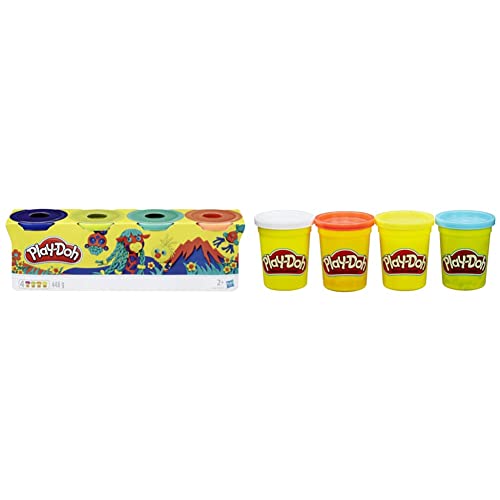 Play-Doh E4867ES0 4er Pack WILD, Knete für fantasievolles und kreatives Spielen & B6508ES0 Hasbro B6508EL2-4er Pack Grundfarben Knete, für fantasievolles und kreatives Spielen, blau, gelb, rot, weiß von Play-Doh