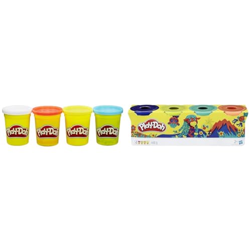 Play-Doh E4867ES0 4er Pack WILD, Knete für fantasievolles und kreatives Spielen & B6508ES0 Hasbro B6508EL2-4er Pack Grundfarben Knete, für fantasievolles und kreatives Spielen, blau, gelb, rot, weiß von Play-Doh