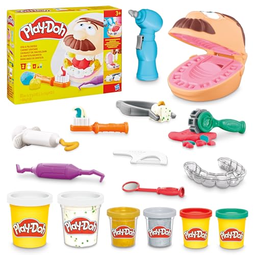 Play-Doh F1259 Zahnarzt Dr. Wackelzahn, Spielzeug für Kinder ab 3 Jahren mit Kariesknete und metallfarbener Knete, 10 Knetwerkzeugen, 8 Dosen à 56 g von Play-Doh