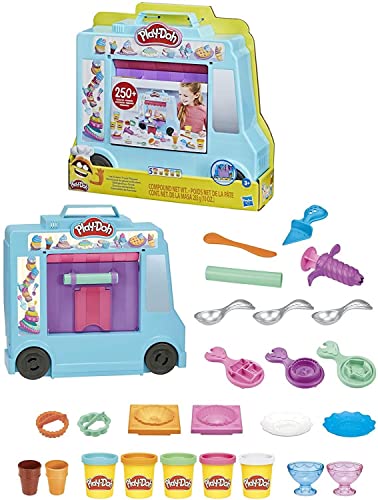 Play-Doh F1390 Eiswagen-Spielset, Spielzeugspielzeug für Kinder ab 3 Jahren mit 20 Werkzeugen, 5 Modelliermasse, über 250 mögliche Kombinationen, Mehrfarbig von Play-Doh