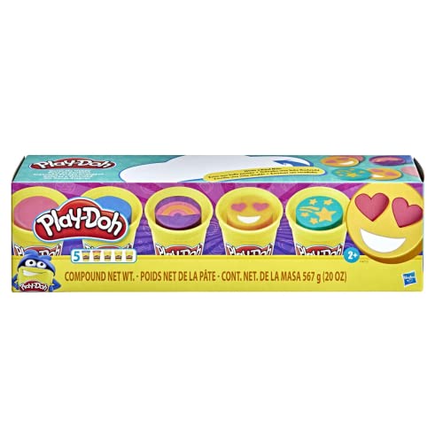 Play-Doh Fröhliche Farben Knetpack, 5er-Pack Knete mit 3 Emoji-Dosen für Kinder ab 2 Jahren Multicolour von Play-Doh