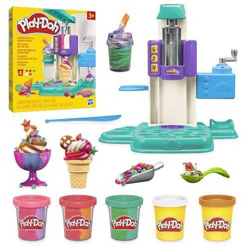 Play-Doh Bunte Regenbogen Eismaschine, 2 x 56g einfarbig & 3 x 56g zweifarbig, Spielküchen-Set mit Zubehör, kreatives Spielen für Kinder ab 3 Jahren von Play-Doh