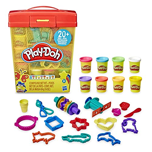 Play-Doh Großes Knetset mit Aufbewahrungsbox für Kinder ab 3 Jahren mit 8 Farben und über 20 Knetwerkzeugen von Play-Doh