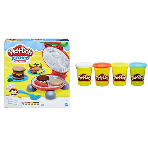 Play-Doh Hasbro B5521EU60 Burger Party, inklusive Knetpresse für Burger und 5 Dosen Knete, für Kinder ab 3 Jahren & B6508ES0 Hasbro B6508EL2-4er Pack Grundfarben Knete, blau, gelb, rot, weiß Play-Doh Hasbro B5521EU60 Burger Party, inklusive Knetpresse für Burger und 5 Dosen Knete, für Kinder ab 3 Jahren & B6508ES0 Hasbro B6508EL2-4er Pack Grundfarben Knete, blau, gelb, rot, weiß von Play-Doh