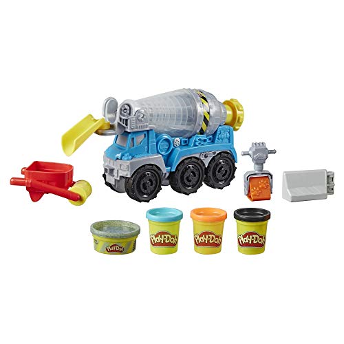 Play-Doh E6891 Wheels Zementlaster für Kinder ab 3 Jahren Zement Baustellen-Knete und 3 weiteren Farben von Play-Doh