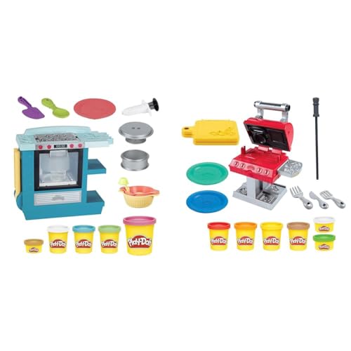 Play-Doh Kitchen Creations Backstube Spielset für Kinder ab 3 Jahren mit 5 Farben & Kitchen Creations Grillstation Spielset für Kinder ab 3 Jahren mit 6 Farben und 7 Zubehörteilen, Mehrfarbig von Play-Doh