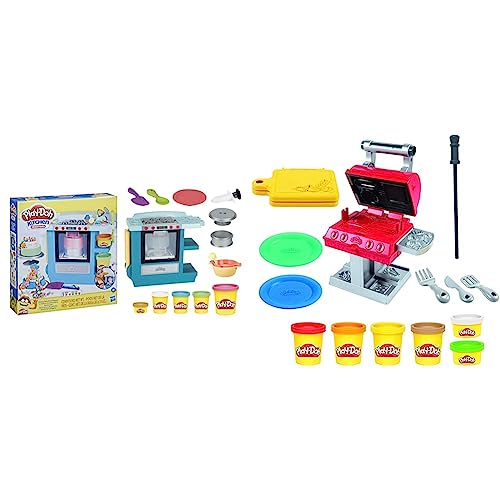 Play-Doh Kitchen Creations Backstube Spielset für Kinder ab 3 Jahren mit 5 Farben & Kitchen Creations Grillstation Spielset für Kinder ab 3 Jahren mit 6 Farben und 7 Zubehörteilen, Mehrfarbig von Play-Doh