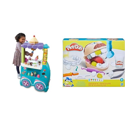 Play-Doh Kitchen Creations Großer Eiswagen, Spielset & Zahnarzt Dr. Wackelzahn, Spielzeug für Kinder ab 3 Jahren mit Kariesknete und metallfarbener Knete, 10 Knetwerkzeugen, 8 Dosen à 56 g von Play-Doh