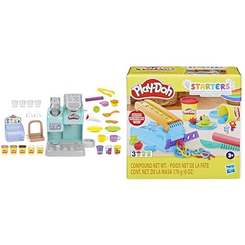 Play-Doh Kitchen Creations Knetspaß Café, Café-Spielset mit 20 Accessoires und 8 Dosen zweifarbige Knete & Knetwerk Starter-Set für Kinder zum Kneten und Spielen von Play-Doh