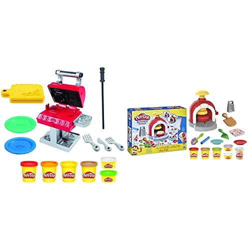 Play-Doh Kitchen Creations Pizzabäckerei Spielset mit 6 Dosen 8 Accessoires & Kitchen Creations Grillstation Spielset für Kinder ab 3 Jahren mit 6 Farben und 7 Zubehörteilen, Mehrfarbig von Play-Doh