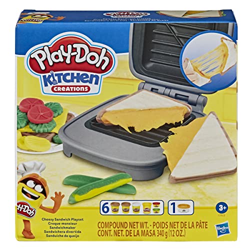 Play-Doh Kitchen Creations Sandwichmaker Set für Kinder ab 3 Jahren Elastix Knete und 6 weiteren Farben von Play-Doh