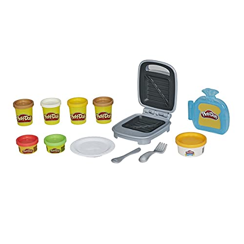 Play-Doh Kitchen Creations Sandwichmaker Set für Kinder ab 3 Jahren Elastix Knete und 6 weiteren Farben von Play-Doh