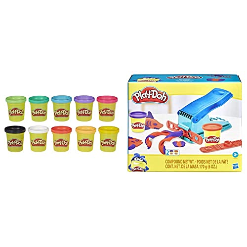 Play-Doh Knetwerkpresse inkl. 2 Dosen Knete, für fantasievolles und kreatives Spielen & Farbenkiste mit 10 Dosen à 56 g 29413F03 Multicolor von Play-Doh