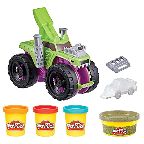Play-Doh Wheels Mampfender Monster Truck Spielzeug für Kinder ab 3 Jahren mit Autozubehör und 4 Farben inklusive Bodenknete F1322 von Play-Doh
