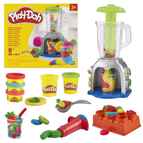 Play-Doh Smoothie Mixer, Bastelset mit Küche, 2 x 57g & 3 x 28g Dosen Bunte Knete für Zutaten, kreatives Spielen für Kinder ab 3 Jahren von Play-Doh