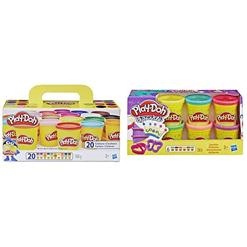 Play-Doh Super Farbenset (20er Pack), Knete für fantasievolles und kreatives Spielen & A5417EU8 Glitzerknete für fantasievolles und kreatives Spielen, Multicolor von Play-Doh