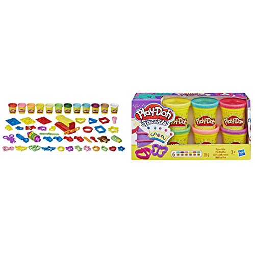 Play-Doh Ultra Knetwerk Bundle Multipack, 47-teiliges Set, 12 Play-Doh Farben (Amazon Exclusive) & PlayDoh A5417EU9 A5417EU8 Glitzerknete für fantasievolles und kreatives Spielen, Multicolor von Play-Doh