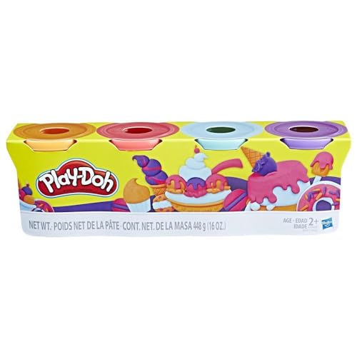 PlayDoh 4erPack Sweet, tolle Farben für Kinder ab 2 Jahren, 112gDosen (pink, hellblau, Hellorange, lila), Knete für fantasievolles und kreatives Spielen von Play-Doh