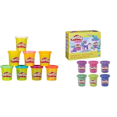 PlayDoh E5044EU4 8er Pack, Knete in Regenbogen Farben, für fantasievolles und kreatives Spielen, bunt & 6er-Pack Funkelknete, zum Kneten und Spielen für Kinder von Play-Doh