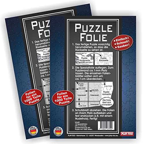 Play-Too 2er Set Puzzlefolie 20 Blatt! Puzzlekleber! Einfach! Schnell! Sauber! hält Superfest! Optimal für 2 x 1000 Teile oder 4 x 500 Teile Puzzle von Play-Too