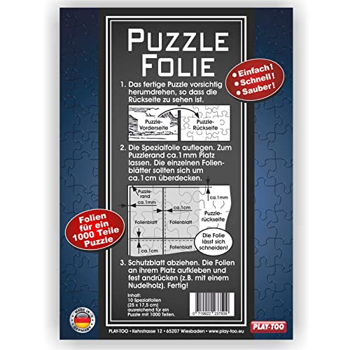 Play-Too Puzzlefolie 10 Blatt - Puzzlekleber! Einfach! Schnell! Sauber! hält Superfest! Optimal für 1 x 1000 Teile oder 2 x 500 Teile Puzzle Made in Germany von Play-Too